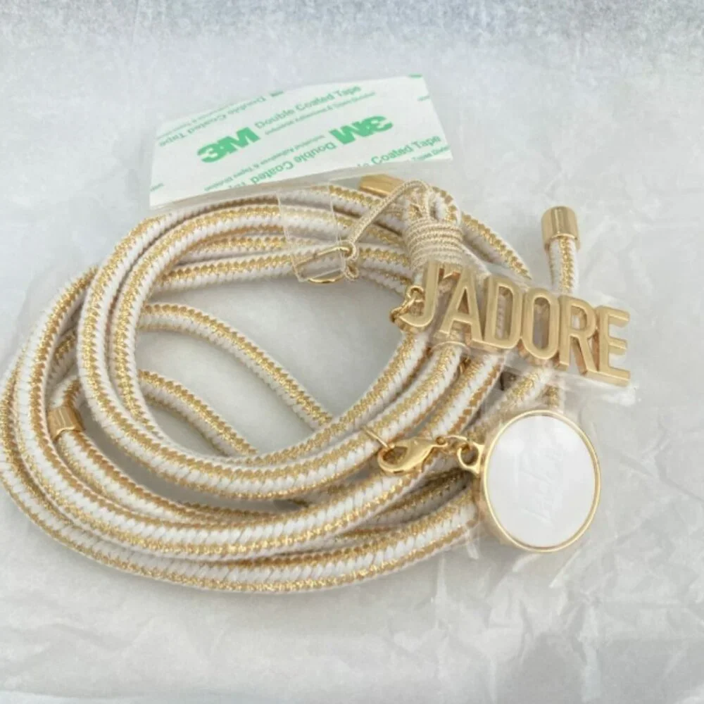 🎅🏽 Dior J’Adore Phone Case Lanyard Strap Key Ring Charm Gold and White